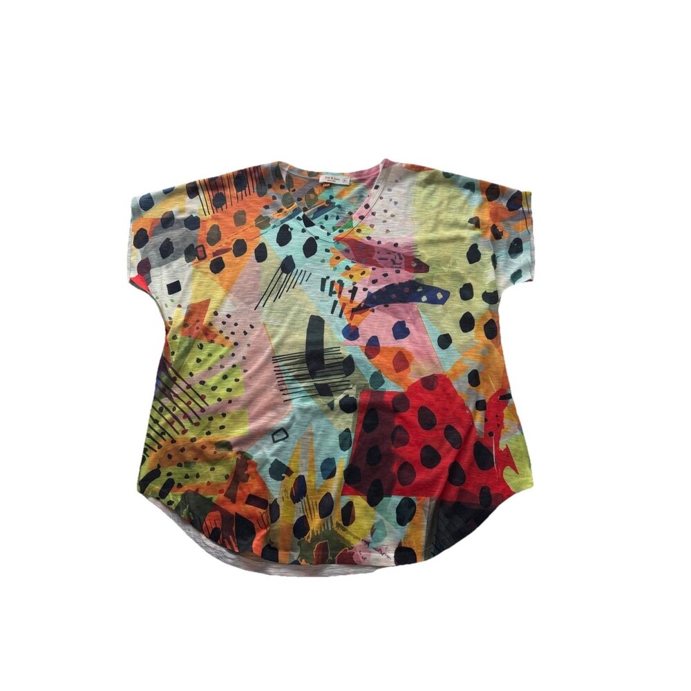 Jess & Jane Shirt Womens XL Abstract Top Pockets Artsy Lagenlook USA No Mat Tag